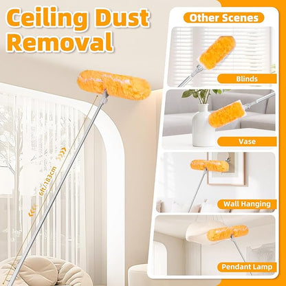 6 ft Extendable Handle with 20 Duster Refills, Heavy Duty Duster Refills Kit Compatible with Swiffer, 360 Disposable Microfiber Duster Pads for Ceiling Fan, Window & Hard to Reach Areas Cleaning