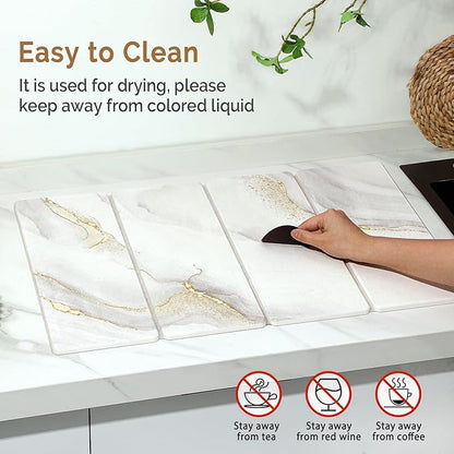 Large Stone Dish Drying Mat for Kitchen Counter, 2 PCS Quick Dry Stone Mats, Foldable Water Absorbing Diatomaceous Earth Drying Dishes Pad for Countertop Bottle Utensil Cup(Yellow White 24"x16"&8"x4")