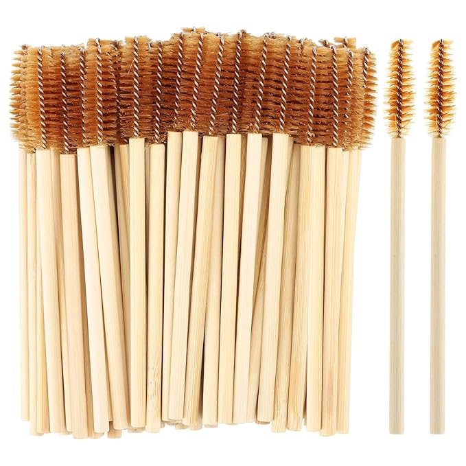 100 Pcs Disposable Wood Mascara Wands Bamboo Spoolies Brush for Eyelash Extensions, Spooly Eyebrow Brushes Lash Wand Applicator Stick (Brown)