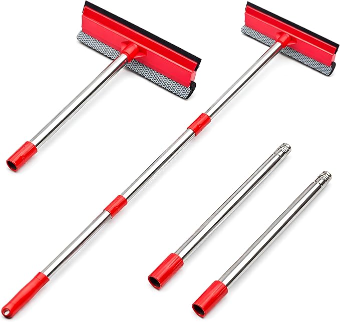 DSV Standard Window Squeegee, 2-in-1 Window Cleaner with 55" Extension Poles, Window Washing Kit, Glass Door Cleaner, Multi-Use Car Windshield Cleaning Tool with Long Handle for High Outdoor Windows