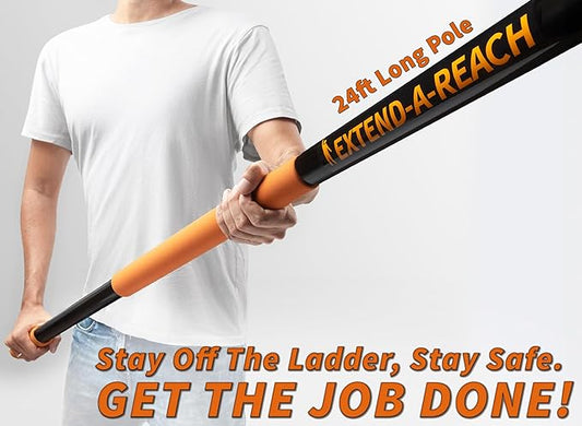 30 Foot High Reach Duster Kit with 5-24 ft Extension Pole // High Ceiling Dusting and Window Cleaning Kit with Telescopic Pole // Baseboard and Wall Washer Mop, Squeegee, Fan Blade & Cobweb Dusters
