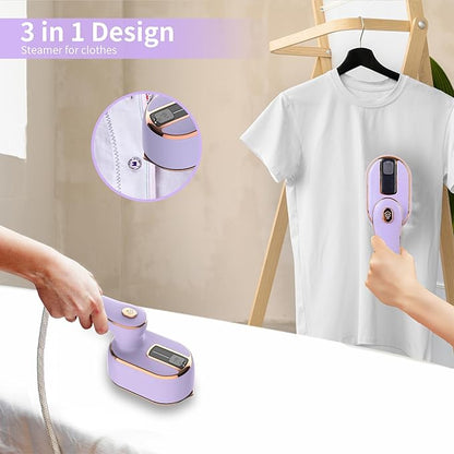 Portable Handheld Steamer for Clothes, 2-in-1 Ironing & Steaming,180° Rotatable Multi-Directional, Mini Travel Steamer,suitable for clothing of suitable sizes/thickness for Dorm Room, Purple
