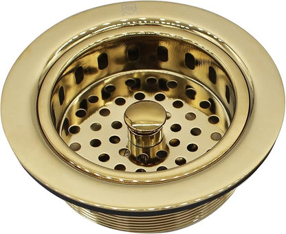 Westbrass A214-01 3-1/2" Post Style Large Kitchen Sink Basket Strainer, Polished Brass