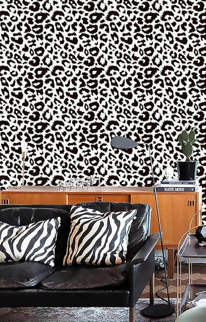 Ismoon Delicate Black and White Peel and Stick Wallpaper 17.3"X118" Leopard Wallpaper Modern White Contact Paper Thickened Removable Self-Adhesive Wall Paper for Home Decoration Vinyl Film Roll