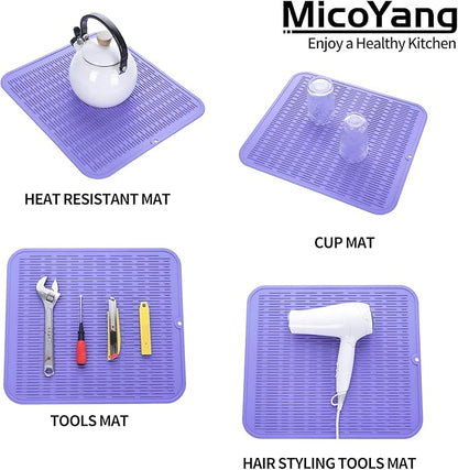 MicoYang Silicone Dish Drying Mat for Multiple Usage,Easy clean,Eco-friendly,Heat-resistant Silicone Mat for Kitchen Counter or Sink,Refrigerator or Drawer Liner Light Purple 2XL 24 inches x 18 inches