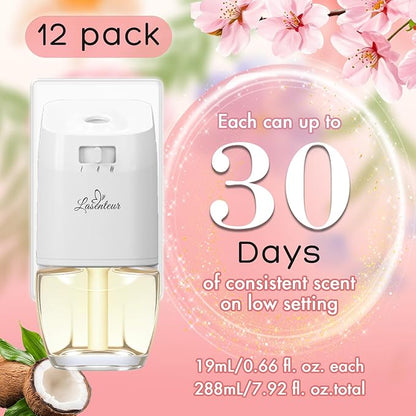 Plug In Air Freshener Refills 12 Pack – Cherry Blossom, Raspberry, Balsam Fir, Coconut, Spring & Summer Scented Refill for Home & Bathroom, Compatible with Air Wick & Glade, Not for Glade Plus