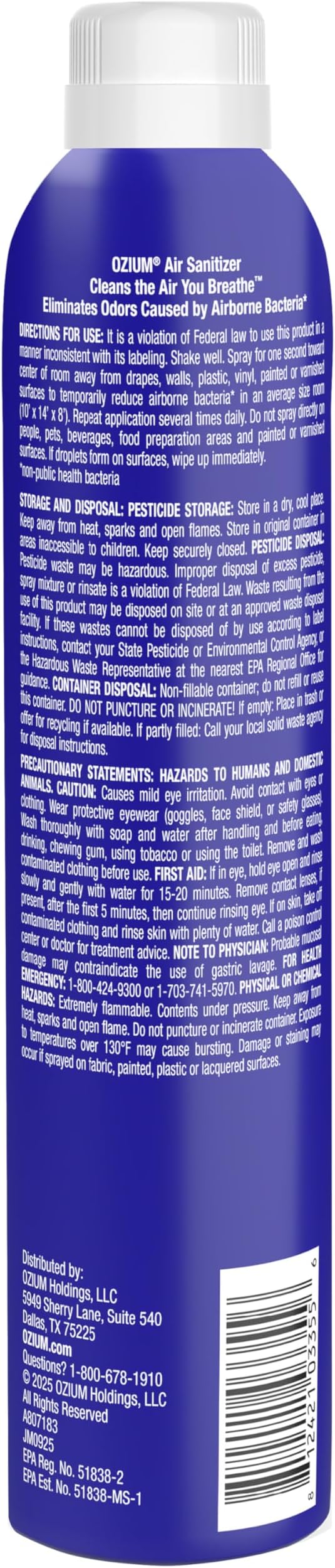 Ozium Air Sanitizer Spray - Room Odor Eliminator for Home, Car, and Office - Carbon Black - 8 oz Can - 1 Pack