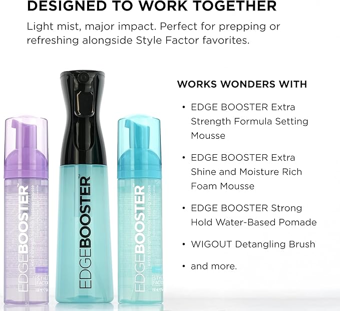 Style Factor Edge Booster Mist Spray Bottle for Hair (10.1oz/300ml) - Continuous Ultra Fine Mist Sprayer – For Hairstyling, Salons, Cleaning, Plants, Essential Oil & More - Pink
