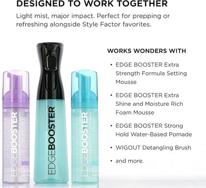 Style Factor Edge Booster Mist Spray Bottle for Hair (10.1oz/300ml) - Continuous Ultra Fine Mist Sprayer – For Hairstyling, Salons, Cleaning, Plants, Essential Oil & More - Pink