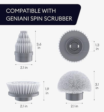 Replacement Brush Heads Set of 3 for GENIANI Electric Spin Scrubber, Scrub Brush for Cleaning Bathroom, Tile, Floor, Tub, and Shower (White)
