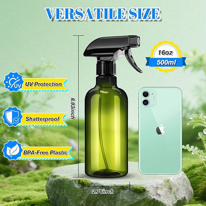 DIYSELF 2 Pack Spray Bottle for Cleaning Plastic Spray Bottles 16 oz 500ml Squirt Bottle for Hair Plants Pets Water Liquids Lab Empty Spray Bottles for Home and Garden, Lab Weighing Bottles (Green)