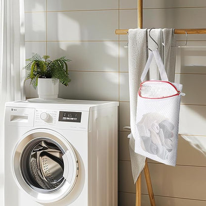 5 PACK Hanging Mesh Laundry Bags with S Metal Hooks,10x12 Inch Hanging Socks Laundry Bags, Washing Machine, for Ball Storage, Travel, Toys, Sports Factories, Dorms
