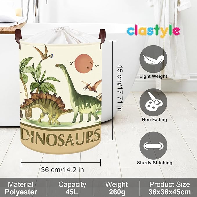 Clastyle Large Dinosaur Kid Storage Basket Baby Laundry Hamper Palm Tree Boy Gift Toy Box Collapsible Clothes Organizer Nursery Bin for Bedroom,Sunset,36 * 45 cm