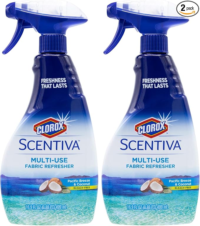 Clorox Scentiva Refresher Spray, Pacific Breeze & Coconut Scent - Multi-Use Fabric & Linen Freshener Spray - Odor Eliminator for Home, Upholstery, Bedding, Curtains, Room, 16.9 Fl Oz (Pack of 2)