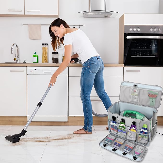 Carry Bag for Bissell Little Green Machine 1400B, Large Storage Bag Carrying Case for Bissell Carpet Cleaner, Car Vacuum Attachments Cleaning Tools Organizer, Cleaner Solution Pocke, Grey(Bag Only)