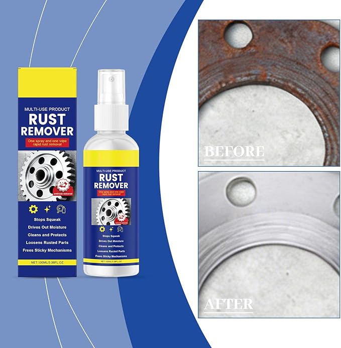 Rust Cleaner - 100ml Liquid Spray - Metal Rust Remover,for Stain Paint Toilet Shower Sink Bathtub Tile Bathroom Automotive Car Wheel Brake- Hub Steel Iron Aluminum Chrome
