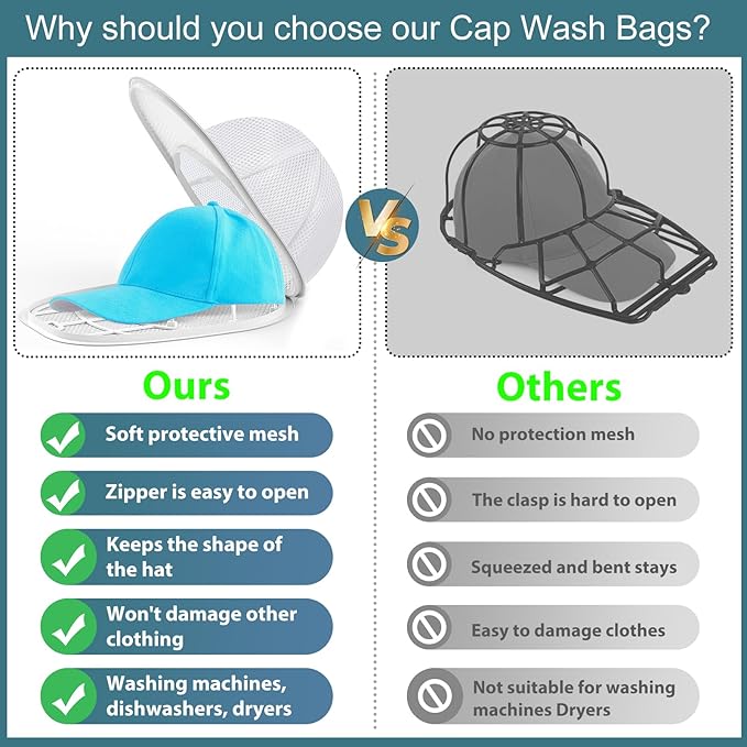 Eiito Hat Washer for Washing Machine,Hat Cleaner for Baseball Caps with Frame Cage and Mesh Bag（2Pack White）