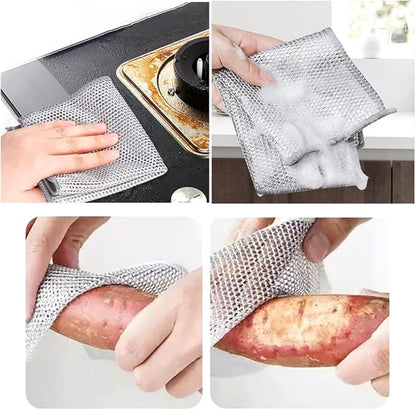 YinQin 5 PCS Double Layer Stainless Steel Scrubber Wire Dishwashing Cloth Non Scratch Stainless Steel Mesh Dish Cleaning Cloth 20x20 cm Metallic Wire Cleaning Rag Towel for Kitchen Dish Sink Stove Top