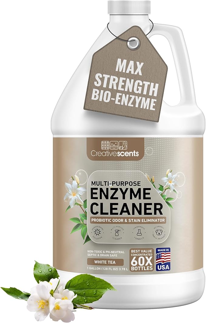 Creative Scents Multipurpose Enzyme Cleaner & Odor Remover | Super Concentrated for Floor, Carpet, Drain | Pet Urine Odor Eliminator | Enzyme Cleaner for Cat Urine & Dog Poop | 1 Gallon - White Tea
