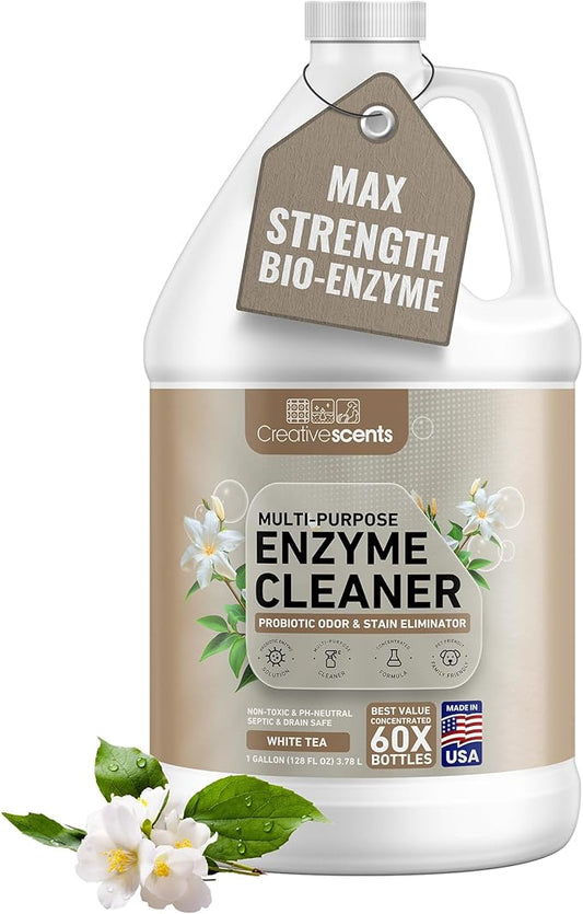 Creative Scents Multipurpose Enzyme Cleaner & Odor Remover | Super Concentrated for Floor, Carpet, Drain | Pet Urine Odor Eliminator | Enzyme Cleaner for Cat Urine & Dog Poop | 1 Gallon - White Tea