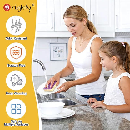 Orighty Dish Sponges, Dual-Sided Temperature-Responsive Kitchen Sponges, Non-Scratch Cleaning Sponge, Dish Scrubber, Scrub Sponge for Kitchen, Bathroom & Household, 6 Pack