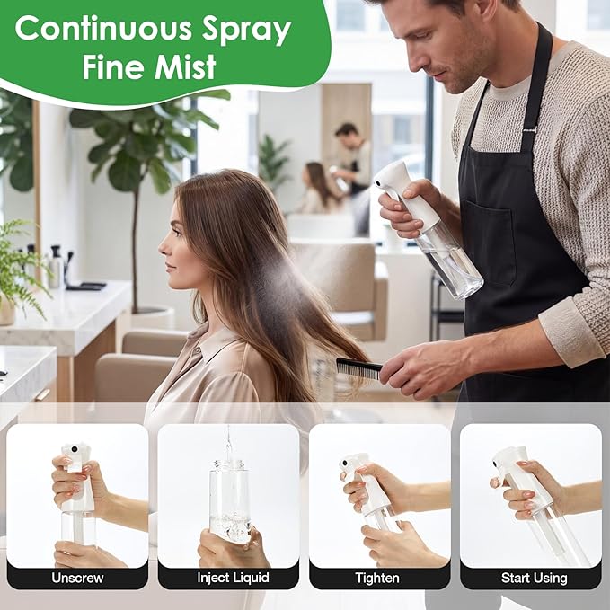 THINTON Mist Spray Bottle for Hair (10oz/300ml) - 2 Pcs Continuous Spray Bottle for Salons Cleaning Plants Gardening
