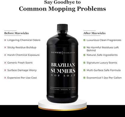 Fragrances - Luxury Mop Soap (Brazilian Summers) 32 Oz – Brazilian Summers Scented Floor Cleaner for Mopping – Pet Safe, Best Smelling Mop Detergent for All Surfaces