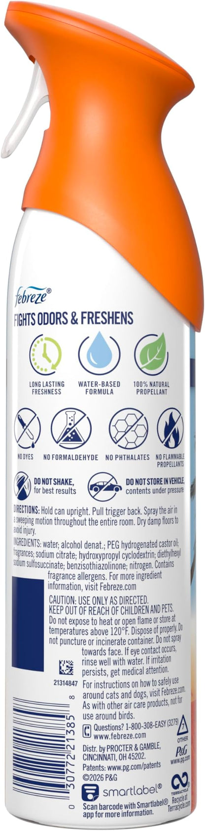 Febreze Air Mist, Air Freshener Spray, Odor Fighting Room Spray, Deodorizer for Home Bathroom Kitchen Office Apartment Dorm Room Classroom, Hawaiian Aloha, 8.1oz, 6ct