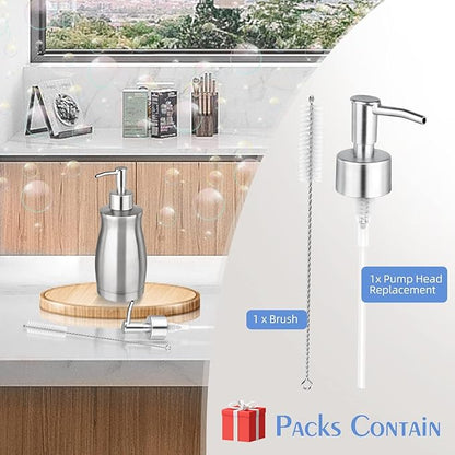 ARKTEK Soap Dispenser Stainless Steel 13.5 Oz - Liquid Hand Lotion Dispenser with Brushed Nickel Pump, Refillable Dishwashing Soap Dispenser Dish Soap for Kitchen, Bathroom, Countertop - Silver