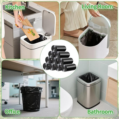 200 Count Small Drawstring Trash Bags for 4-Gallon (15 L) Trash Cans,Thick Pre-separated Garbage Bags, Mini Wastebasket can Liners for Bathroom Bedroom Office(Black)