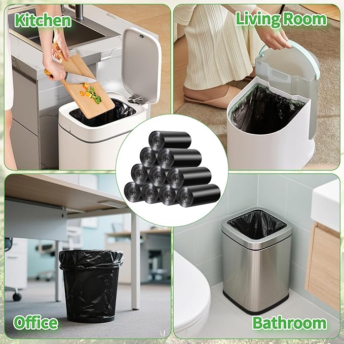 300 Count Small Drawstring Trash Bags for 4-Gallon (15 L) Trash Cans, 300 Count Thick Pre-separated Garbage Bags, Mini Wastebasket can Liners for Bathroom Bedroom Office(Black)