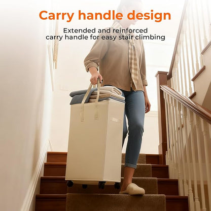 85L Laundry Hamper with Wheels, Lid, Handles & Collapsible, Slim Tall Rolling Laundry Basket for Small Spaces, Foldable Dirty Clothes Organizer for Bedroom, Dorm, Laundry Room, Bathroom,Beige