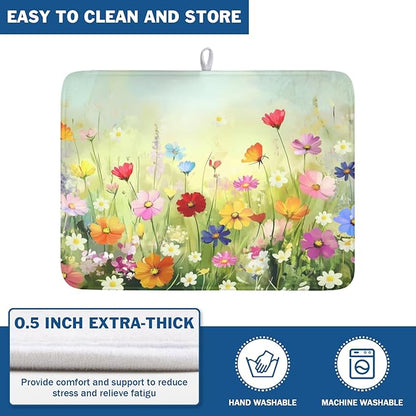 Spring Summer Daisy Dish Drying Mat 18 x 24 Inch Colourful Floral Pattern Dish Drainer Rack Mat Absorbent Microfiber Mats Holiday Dish Pad for Kitchen Coffee Dining Bar Decor
