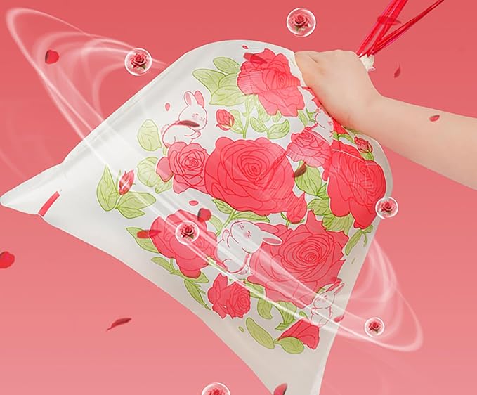 Rose Aroma Thickened Trash Bags, 80 Counts 4 Gallon 45x50Cm Kitchen Small No Tearing Required Bags with Drawstring for Bathroom, Office, Home Garbage Bags (Rose)