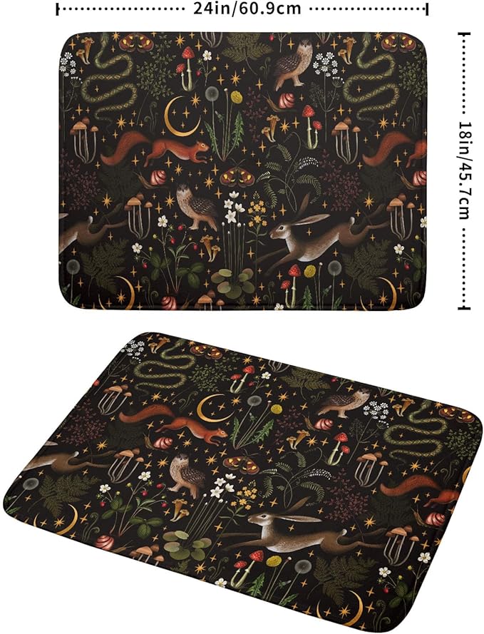 Black Mushrooms Butterfly Dish Drying Pad 18 x 24 Inch With Absorbent Reversible Microfiber Forest Wild Animals Flowers Moon Star Drying Mats Dish Drainer Mat Fast Dry For Kitchen Dining Room