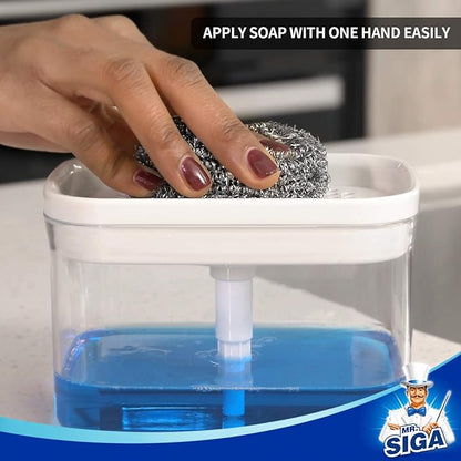 MR.SIGA 2 in 1 Premium Soap Dispenser and Sponge Holder, Dishwashing Soap Pump Dispenser for Kitchen Countertop, White