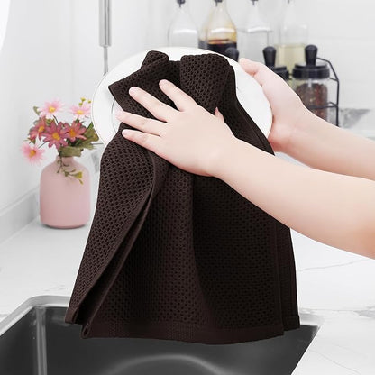 Homaxy 100% Cotton Waffle Weave Kitchen Dish Towels, Ultra Soft Absorbent Quick Drying Cleaning Towel, 13 x 28 Inches, 8-Pack, Dark Brown