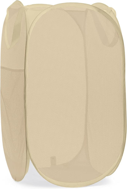 Handy Laundry Collapsible Mesh Pop Up Laundry Hamper with Side Pocket, Breathable & Space-Saving Foldable Basket for Clothes, Toys, Travel, Storage, 14 x 13 x 24 in, Beige