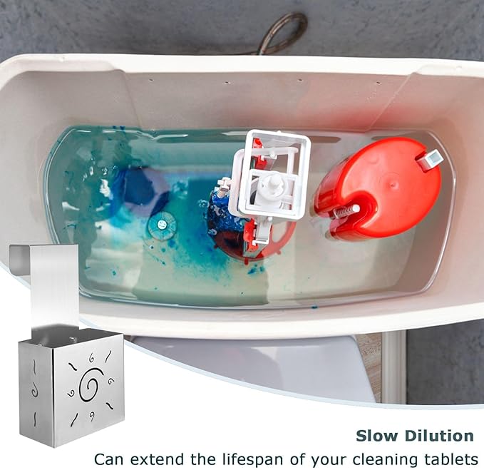 304 Stainless Steel Toilet Tank Cleaning Tablet Holder - Adjustable Hanging Hook for Cleaning Tablets & Bleach Pods, Prevents Residue Buildup (Silver)
