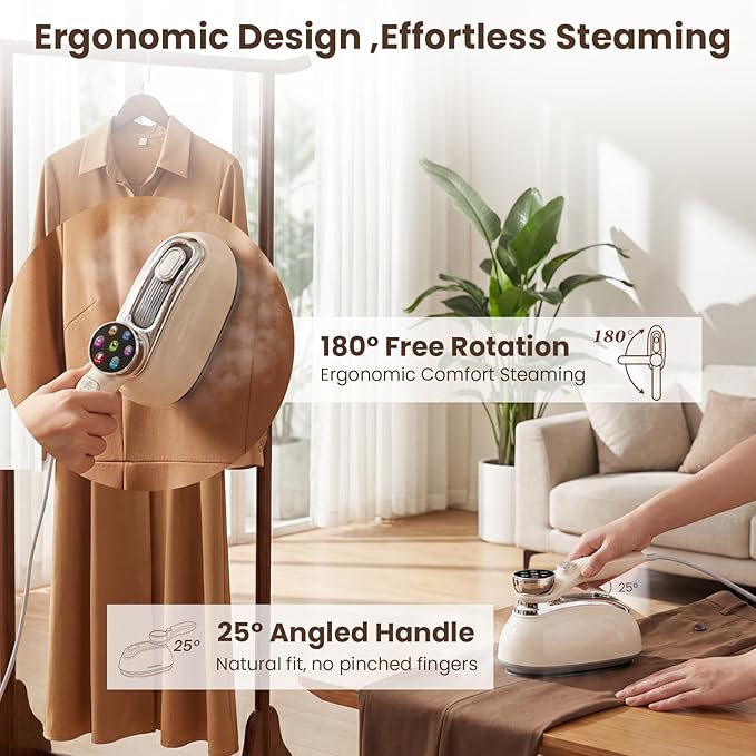 Handheld Steamer for Clothes, 1200W Portable 2-in-1 Garment Steamer & Travel Iron with 7 Modes, 180° Rotatable Handle, Fast 8s Heat-Up, Visual Panel & Self-Clean, 160ml for Home