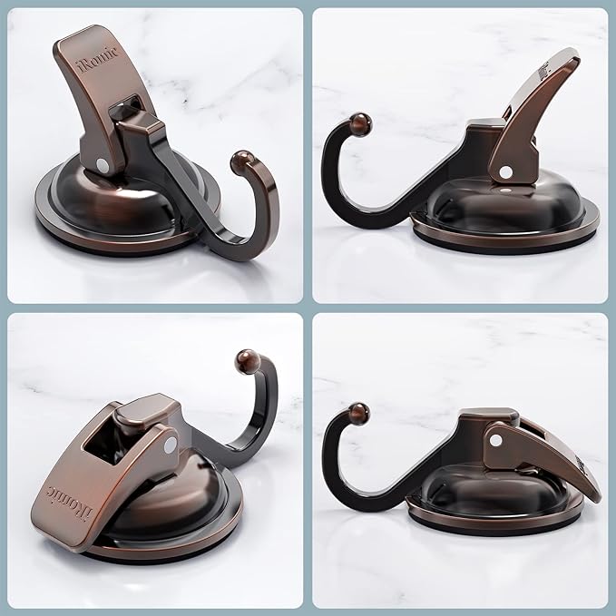 Heavy Duty Vacuum Suction Cup Hooks (2Pack) for Shower,Glass Window,Kitchen&Bathroom&Restroom Organization,Red Bronze