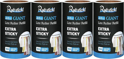 4.6 inch Giant Roller Refill for Evercare All-Purpose Giant Lint Rollers and T Handle Lint Roller 90 Sheets Each Refill, 4 Pack, 360 Sheets Total