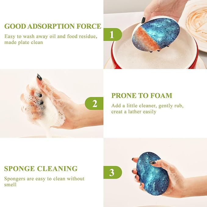 Galaxy Kitchen Scrub Sponges, Pop-up Kitchen Cleaning Sponges Reusable Dish Washing Sponges for Bathroom Household Cleaning 3 Pack - Non Scratch Scrubber