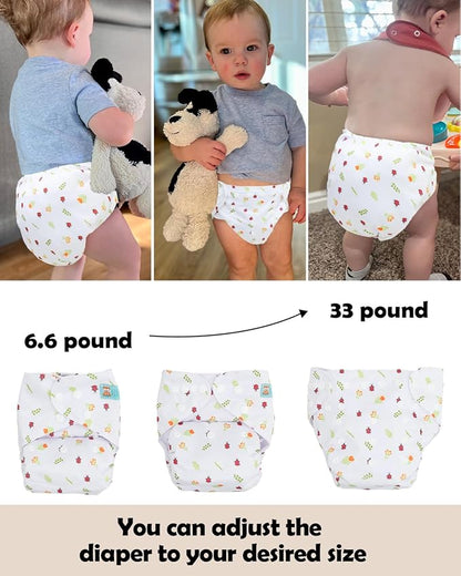ALVABABY Baby Cloth Diapers 6 Pack with 12 Inserts Cloth Diaper Covers Adjustable Washable Reusable for Baby Girls and Boys