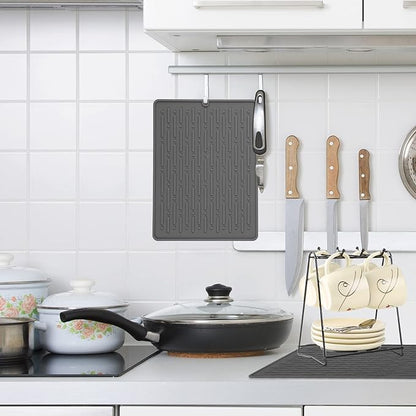 GeeRic Dish Drying Mats, Heat-resistant Silicone Mat for Kitchen Counter, Non-Slip Dish Dry Mat Dishwasher Safe Small, Gray