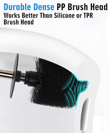 Ceramic Toilet Brush & Holder Set - Freestanding Deep-Cleaning Toilet Bowl Cleaner Brush, Stainless Steel Handle, Small & Sturdy for Storage, Easy to Clean, Non-Scratching