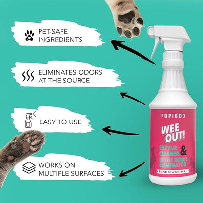 PUPIBOO Wee Out Pet Urine Enzyme Cleaner, Stain and Odor Eliminator for Carpets, Upholstery, Floors