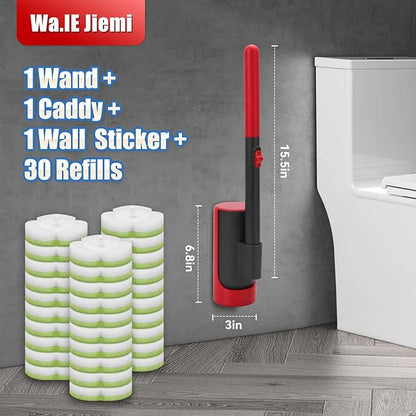 Disposable Toilet Brush Kit with 30 Refills, No-Touch Toilet Wand Cleaning System, Wall Mounted Toilet Bowl Cleaner for Bathroom, Sink, Bathtub – Hygienic Deep Cleaning