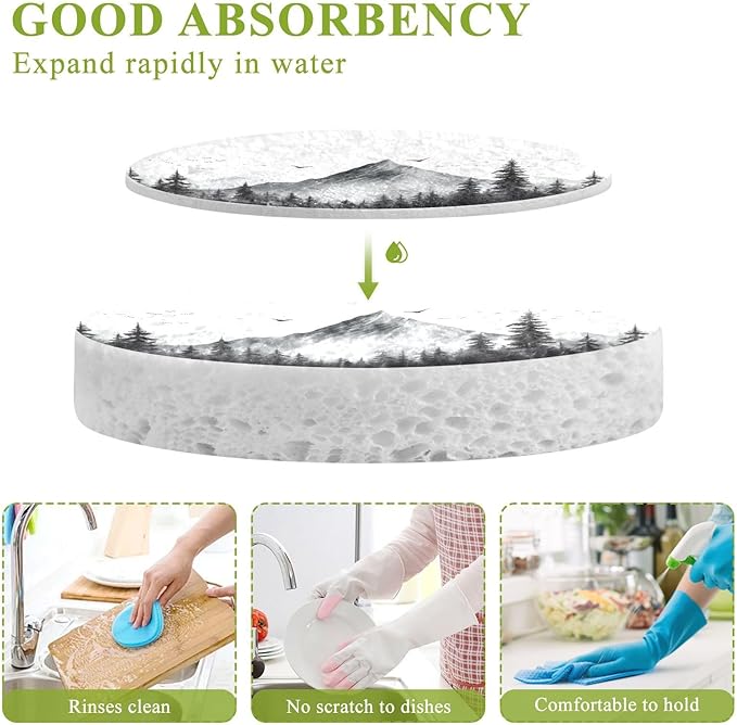 Mountain Kitchen Scrub Sponges, Pop-up Kitchen Cleaning Sponges Reusable Dish Washing Sponges for Bathroom Household Cleaning 3 Pack - Non Scratch Scrubber