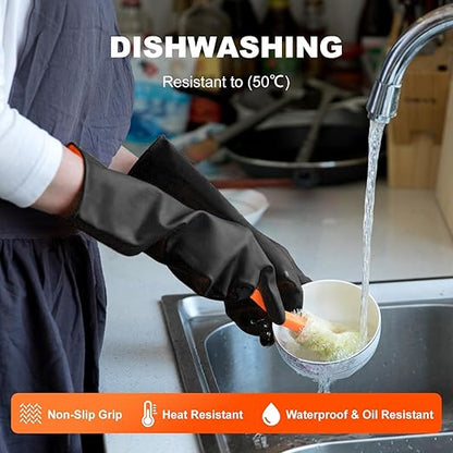 North Tower Heavy Duty Black Rubber Gloves for Cleaning - Non-Slip Grip Palm, Thick Household Gloves for Women, Kitchen Dishwashing, Car Washing, Mechanical Maintenance(S-3 Pair)